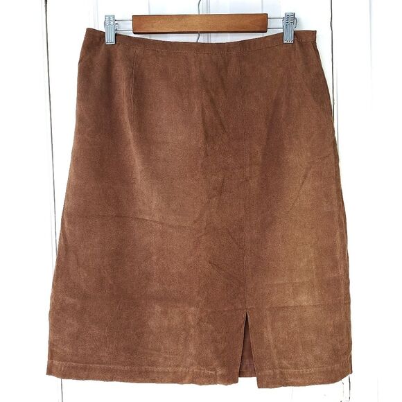 Rafaella Dresses & Skirts - Rafaella Brown Faux Suede Knee Length Split Skirt Sz 12